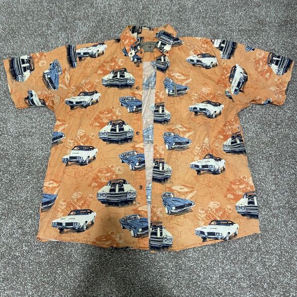 Vintage North River Orange Classic Car Button Up - Size L - Picture 1 of 6